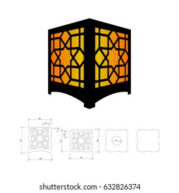 Cut out template for lamp, candle holder, lantern or chandelier (plywood 3 mm).  Shadow box with oriental geometric design. Scheme is suitable for a laser cutting or printing