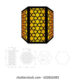 Cut out template for lamp, candle holder, lantern or chandelier (plywood 3 mm).  Shadow box with oriental geometric design. Scheme is suitable for a laser cutting or printing