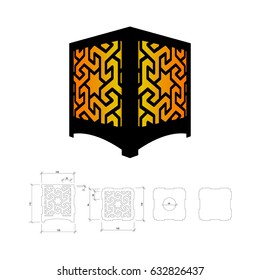 Cut out template for lamp, candle holder, lantern or chandelier (plywood 3 mm).  Shadow box with oriental geometric design. Scheme is suitable for a laser cutting or printing
