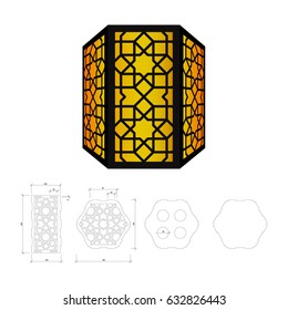 Cut out template for lamp, candle holder, lantern or chandelier (plywood 3 mm).  Shadow box with oriental geometric design. Scheme is suitable for a laser cutting or printing