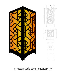 Cut out template for lamp, candle holder, lantern or chandelier (plywood 3 mm).  Shadow box with oriental geometric design. Scheme is suitable for a laser cutting or printing