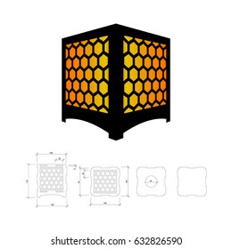Cut out template for lamp, candle holder, lantern or chandelier (plywood 3 mm).  Shadow box with oriental geometric design. Scheme is suitable for a laser cutting or printing
