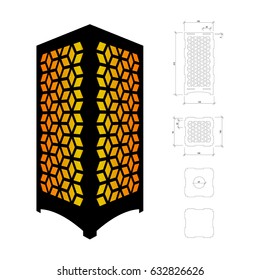 Cut out template for lamp, candle holder, lantern or chandelier (plywood 3 mm).  Shadow box with oriental geometric design. Scheme is suitable for a laser cutting or printing