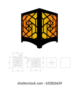 Cut out template for lamp, candle holder, lantern or chandelier (plywood 3 mm).  Shadow box with oriental geometric design. Scheme is suitable for a laser cutting or printing