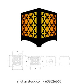 Cut out template for lamp, candle holder, lantern or chandelier (plywood 3 mm).  Shadow box with oriental geometric design. Scheme is suitable for a laser cutting or printing