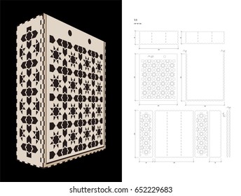 Cut out template for three bottles Wine gift slider Box or Wine Glasses Box (plywood 3 mm). Creative memory bottle pack with geometric design. Scheme is suitable for a laser cutting or printing

