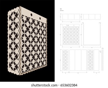 Cut out template for three bottles Wine gift slider Box or Wine Glasses Box (plywood 3 mm). Creative memory bottle pack with geometric design. Scheme is suitable for a laser cutting or printing
