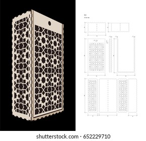 Cut out template for two bottles Wine gift slider Box or Wine  Glass Box (plywood 3 mm). Creative memory bottle pack with geometric design. Scheme is suitable for a laser cutting or printing