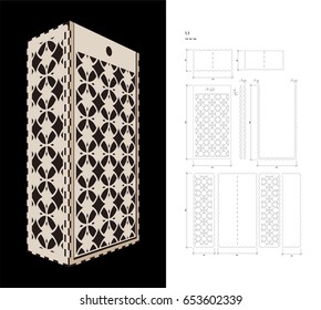 Cut out template for two bottles Wine gift slider Box or Wine  Glass Box (plywood 3 mm). Creative memory bottle pack with geometric design. Scheme is suitable for a laser cutting or printing

