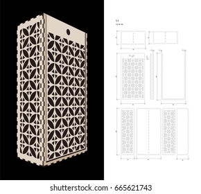 Cut out template for two bottles Wine gift slider Box or Wine  Glass Box (plywood 3 mm). Creative memory bottle pack with geometric design. Scheme is suitable for a laser cutting or printing
