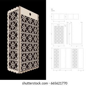 Cut out template for two bottles Wine gift slider Box or Wine  Glass Box (plywood 3 mm). Creative memory bottle pack with geometric design. Scheme is suitable for a laser cutting or printing
