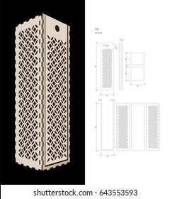 Cut Out Template For Wine Gift Slider Box (plywood 3 Mm). Creative Memory Bottle Pack With Geometric Design. Scheme Is Suitable For A Laser Cutting Or Printing