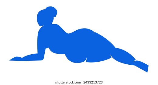 Cut out woman,contemporary pose silhouette,hand drawn blue female body figure.Flat fashion modern art collage,applique trendy poster,Mid century print home design.Isolated.Vector illustration