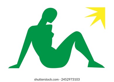 Cut out woman,contemporary pose silhouette,hand drawn blue female body figure.Flat fashion modern art collage,applique trendy poster,Mid century print home design.Isolated.Vector illustration