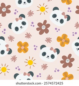 Cut panda bears with floral and pick color background