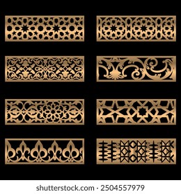 Schnittplatten Kollektion, Abstrakte geometrische Muster, islamische Muster, Cnc Router Design Schaumfolie, Acryl und CNC Machine Cutting, geometrisches Muster gold schwarz, EPS File.