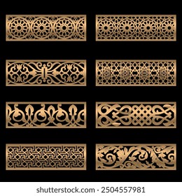 Cut panels Collection, Abstract geometric patterns, islamic pattern, Cnc Router Design Foamsheet, Acrylic and CNC Machine Cutting,geometric pattern gold black, EPS File.