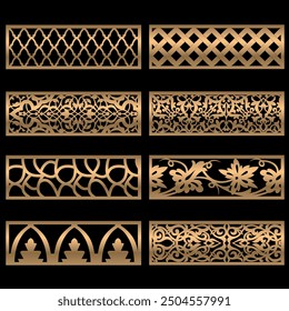 Cut panels Collection, Abstract geometric patterns, islamic pattern, Cnc Router Design Foamsheet, Acrylic and CNC Machine Cutting,geometric pattern gold black, EPS File.