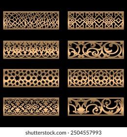 Cut panels Collection, Abstract geometric patterns, islamic pattern, Cnc Router Design Foamsheet, Acrylic and CNC Machine Cutting,geometric pattern gold black, EPS File.