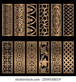 Cut panels Collection, Abstract geometric patterns, islamic pattern, Cnc Router Design Foamsheet, Acrylic and CNC Machine Cutting,geometric pattern gold black, EPS File.