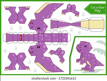 Cut paper 3d a dinosaur. DIY dinosaurs papercraft project. Worksheet for kids craft. Education children activity page. Birthday decor. Vector illustration.