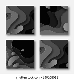 Cut paper 3D waves abstract background.Vector design layout for business presentations, flyers, posters. Black paper stylization