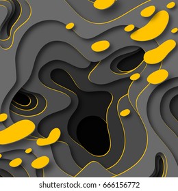 Cut paper art abstract waves in realistic trendy craft style. Modern origami design template. Concept inspiration or idea for your projects. Vector illustration.