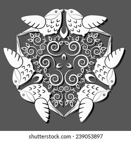 Cut paper bird circular ornament