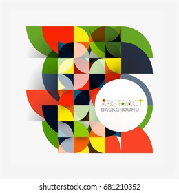 Cut paper circles, mosaic mix geometric pattern design. Business or technology presentation template, brochure or flyer layout, or geometric web banner