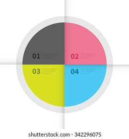 cut paper design effect in 4 colours with options / vector infographic circle presentation