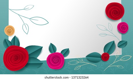 Cut paper floral green banner, eps vector