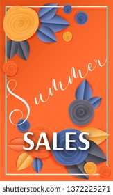 Cut paper floral vector banner summer sales
