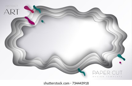 Cut paper Happy abstract background, 3D paper art frame, cut paper texture with white paper layers. Holiday party invitation poster brochure cover template business card banner, layout vector top view