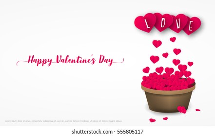 cut paper heart fly from bin, Happy Valentine's day invitation card template design. vector illustration