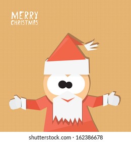 cut paper origami Santa claus on vintage paper background . Vector illustration for christmas card design.