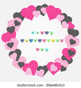 Cut paper style lettering with multicolored candy hearts on white background holiday and love Calligraphic design for print cards banners poster gift box with heart shape Vector illustration