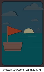 Cut paper style. Vector illustration for children. Collage for children room. A boat in the sea