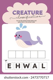 cut and paste animal learning alphabet english language worksheet printable for kids fun education