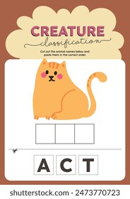 cut and paste animal learning alphabet english language worksheet printable for kids fun education