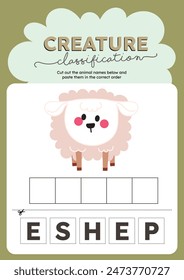 cut and paste animal learning alphabet english language worksheet printable for kids fun education