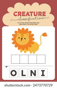 cut and paste animal learning alphabet english language worksheet printable for kids fun education