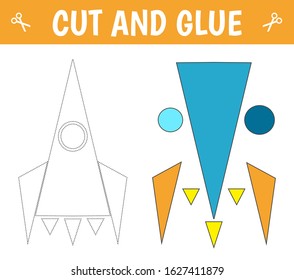 Cut and paste children educational game. Paper cutting activity. The details of spaceship. Study of geometric shapes.
