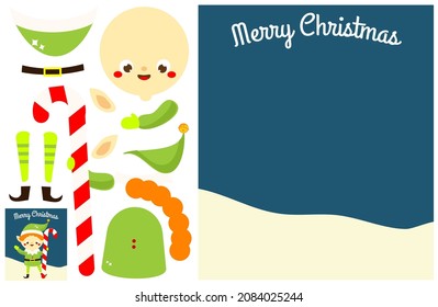Cut and paste children educational game. Make a Christmas greeting card with glue and scissors. DIY worksheet for New Year theme