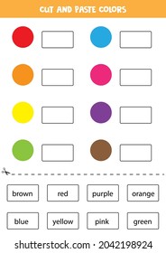 Cut and paste colors. Educational worksheet for learning colors.