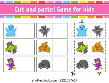 Schneiden und Einfügen. Spiel für Kinder. Arbeitsblatt für Kinder und Kleinkinder. Spiel für Kinder. Vektorgrafik.