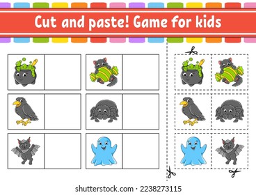 Corta y pega. Juego para niños. Hoja de trabajo de actividades educativas para niños y niños pequeños. Juego para niños. Ilustración vectorial.