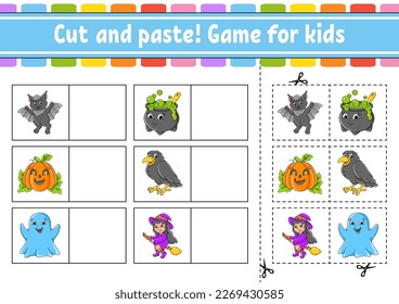Corta y pega. Juego para niños. Hoja de trabajo de actividades educativas para niños y niños pequeños. Juego para niños. Ilustración vectorial.