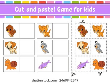 Cut and paste. Game for kids. Educational activity worksheet for kids and toddlers. Game for children. Vector illustration.