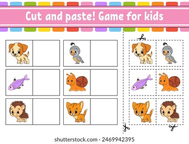 Cut and paste. Game for kids. Educational activity worksheet for kids and toddlers. Game for children. Vector illustration.