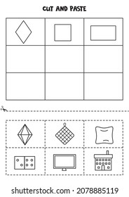 Cut and paste geometrical shapes. Educational game for preschool kids.